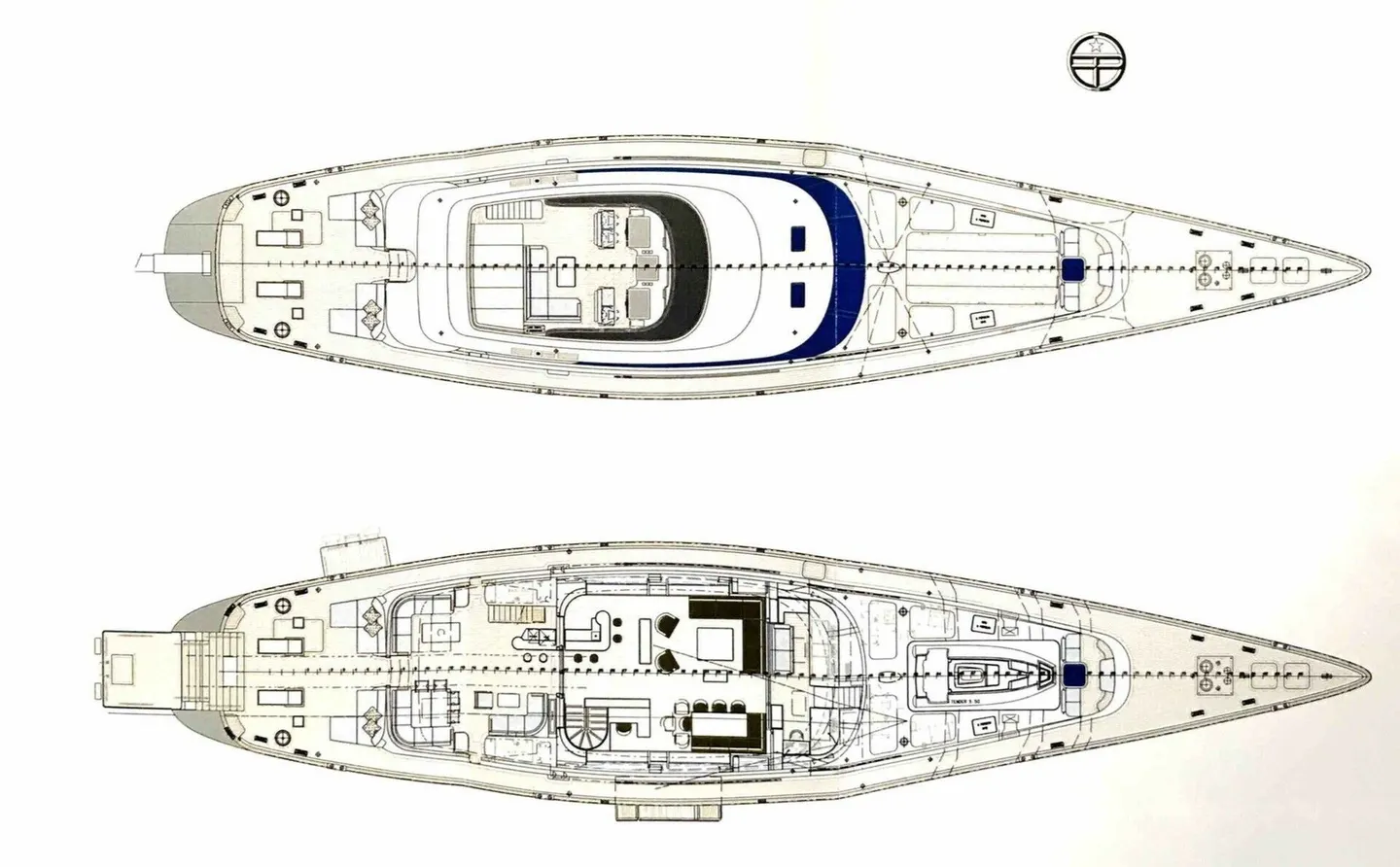 Complete general arrangement drawing of the upper deck and main deck