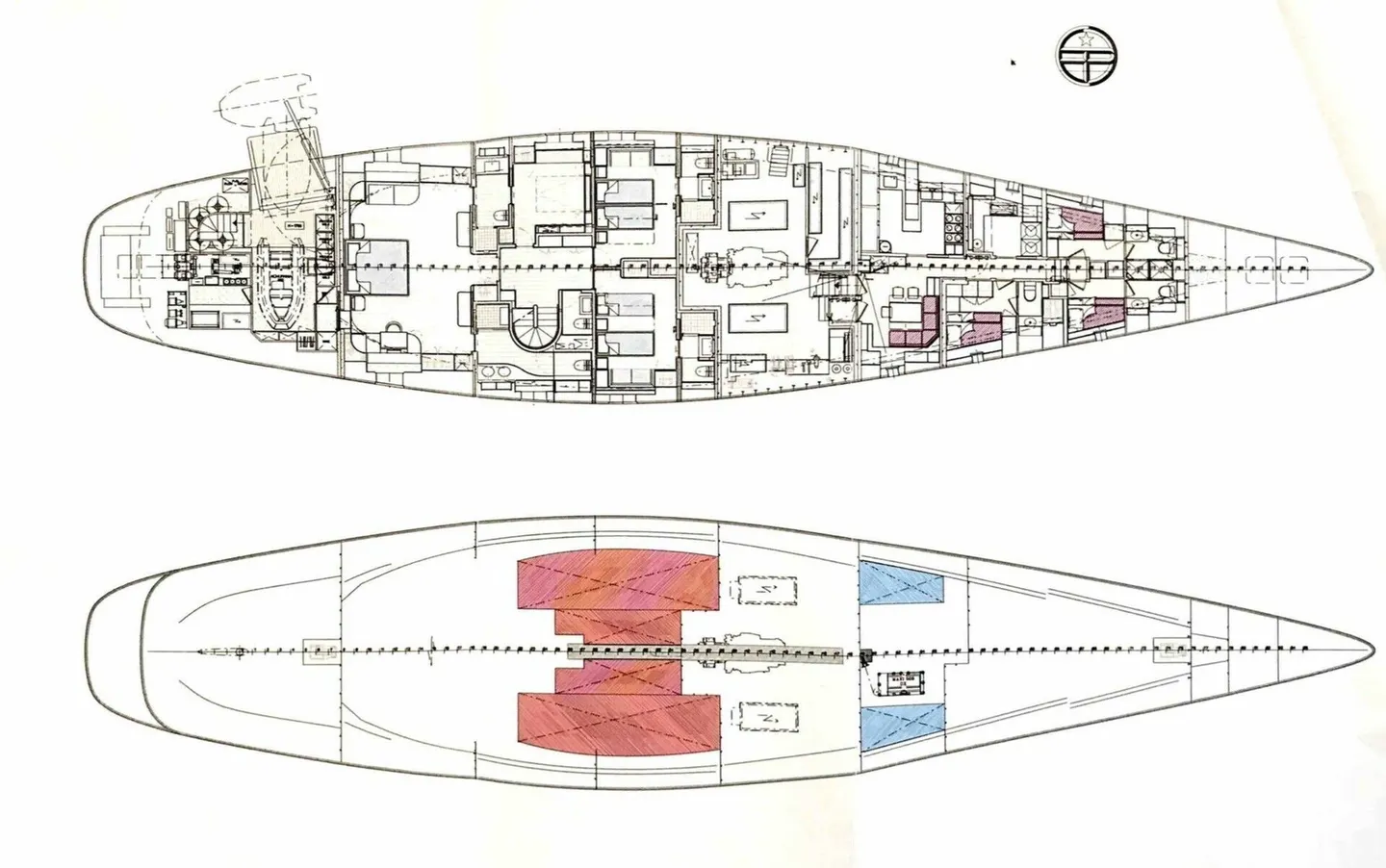 Complete general arrangement drawing of the lower deck and below-deck spaces